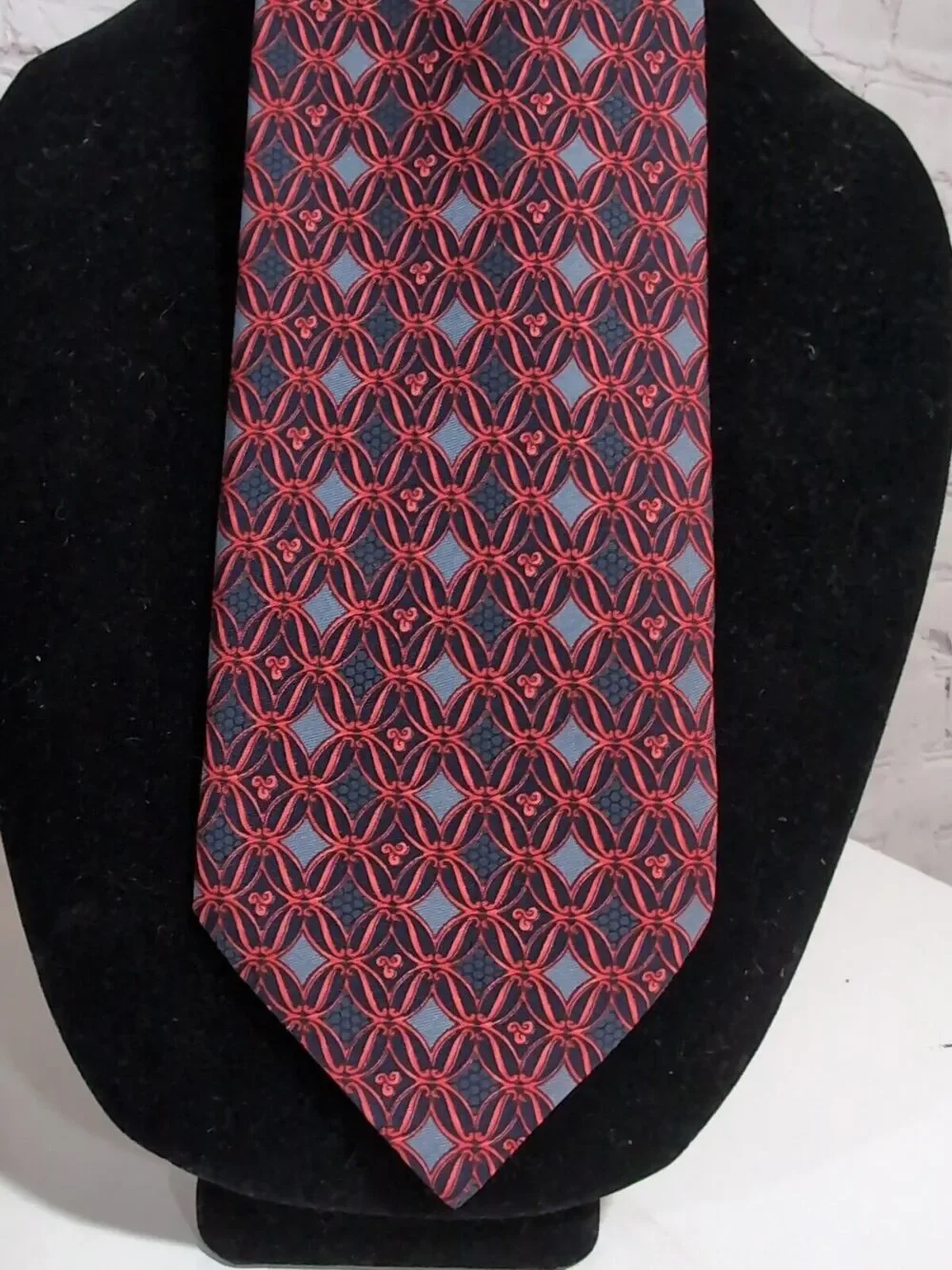 Authentic S. T. Dupont Paris 100% Silk Tie Blue Red Gray Baroque Abstract Italy
